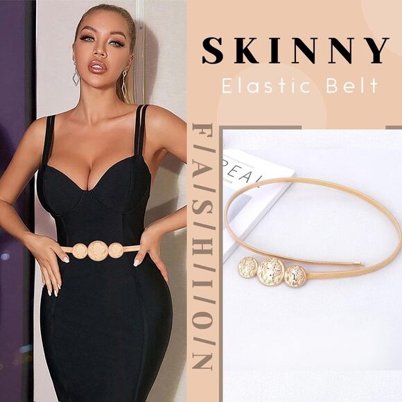 Women Skinny Metal Belt Gold Elastic Waist Chain Belt Thin Silver Stretch🦑 - Picture 3 of 7